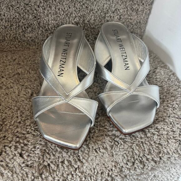 Stuart Weitzman Miami 50 Wedge Slide Silver sz 6 - Picture 2 of 7